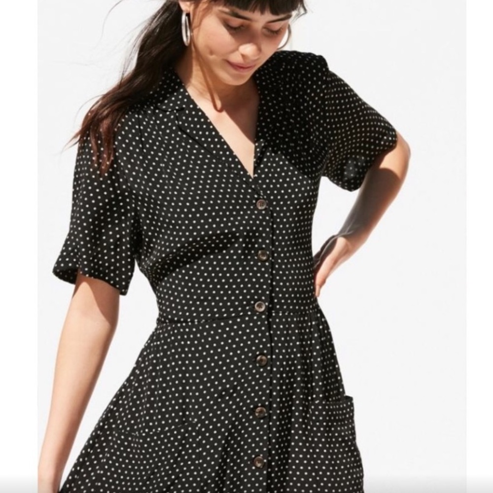 UO Button Down Midi Shirt Dress with Pockets